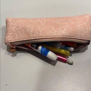 Pink Pencil Case with White Line Art